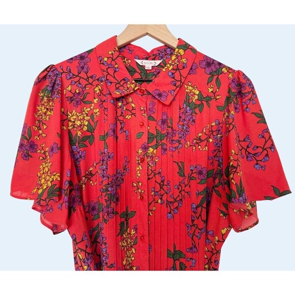 NANETTE LEPORE Floral Tie Belt Shirt Dress Flutter Sleeves Sz 14 - Picture 3 of 8